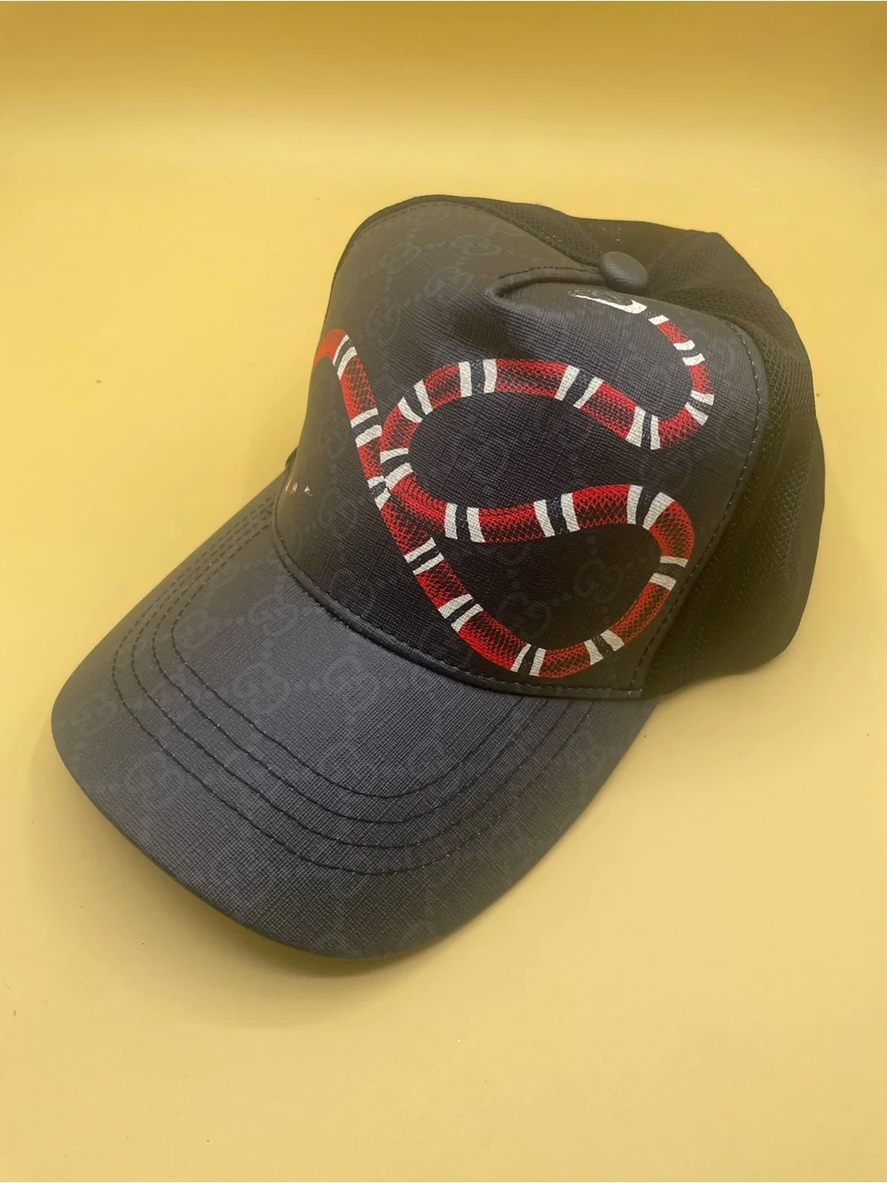 Gucci Black Baseball Cap with Red & White Snake Motif